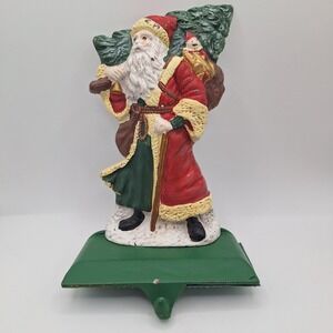 Vintage Cast Iron Christmas Stocking Hanger Hook Santa Toys Tree 7 inches